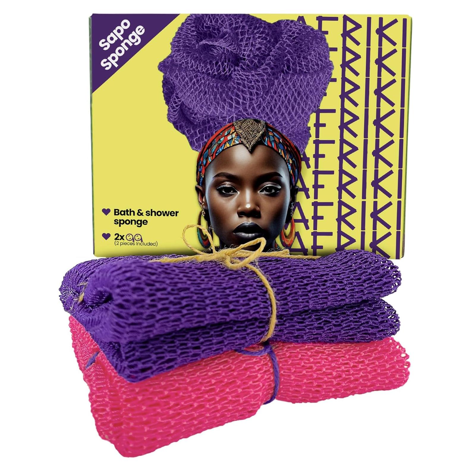 Esponja Exfoliante Africana AFRIKI - 2 Cuentas, Amarillo/Púrpura