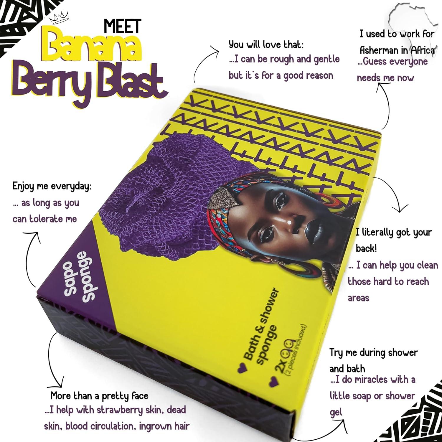 Esponja Exfoliante Africana AFRIKI - 2 Cuentas, Amarillo/Púrpura