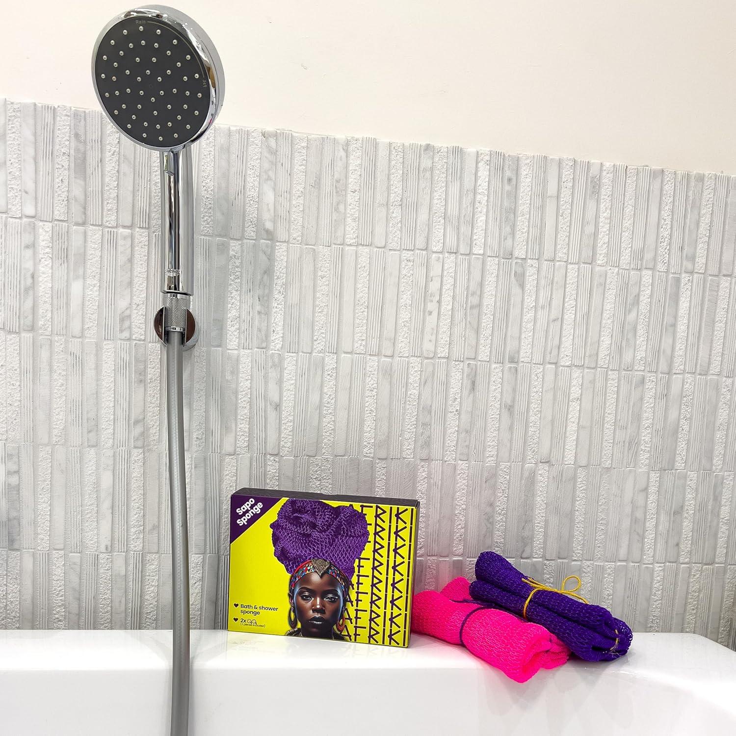 Esponja Exfoliante Africana AFRIKI - 2 Cuentas, Amarillo/Púrpura