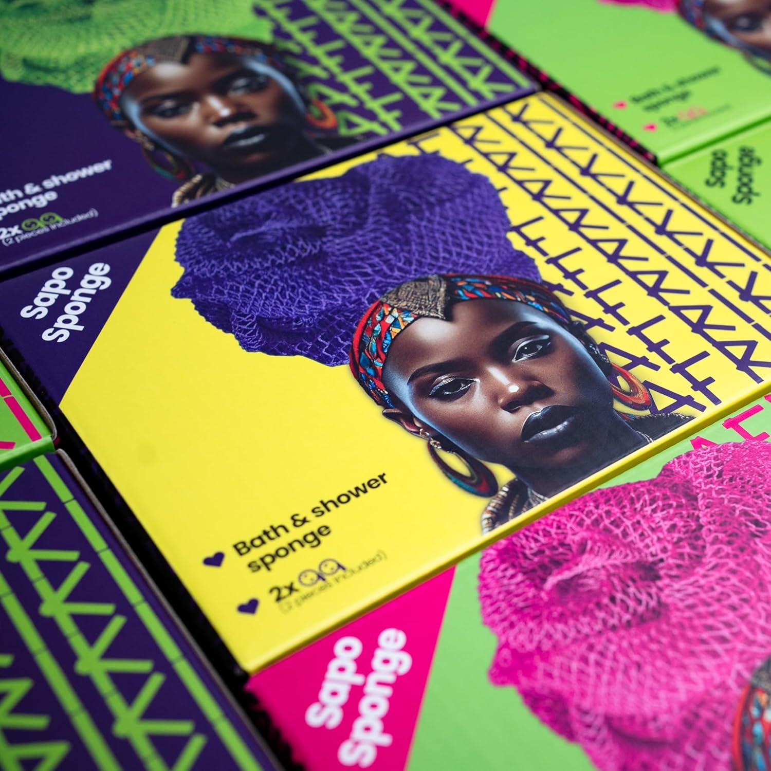 Esponja Exfoliante Africana AFRIKI - 2 Cuentas, Amarillo/Púrpura