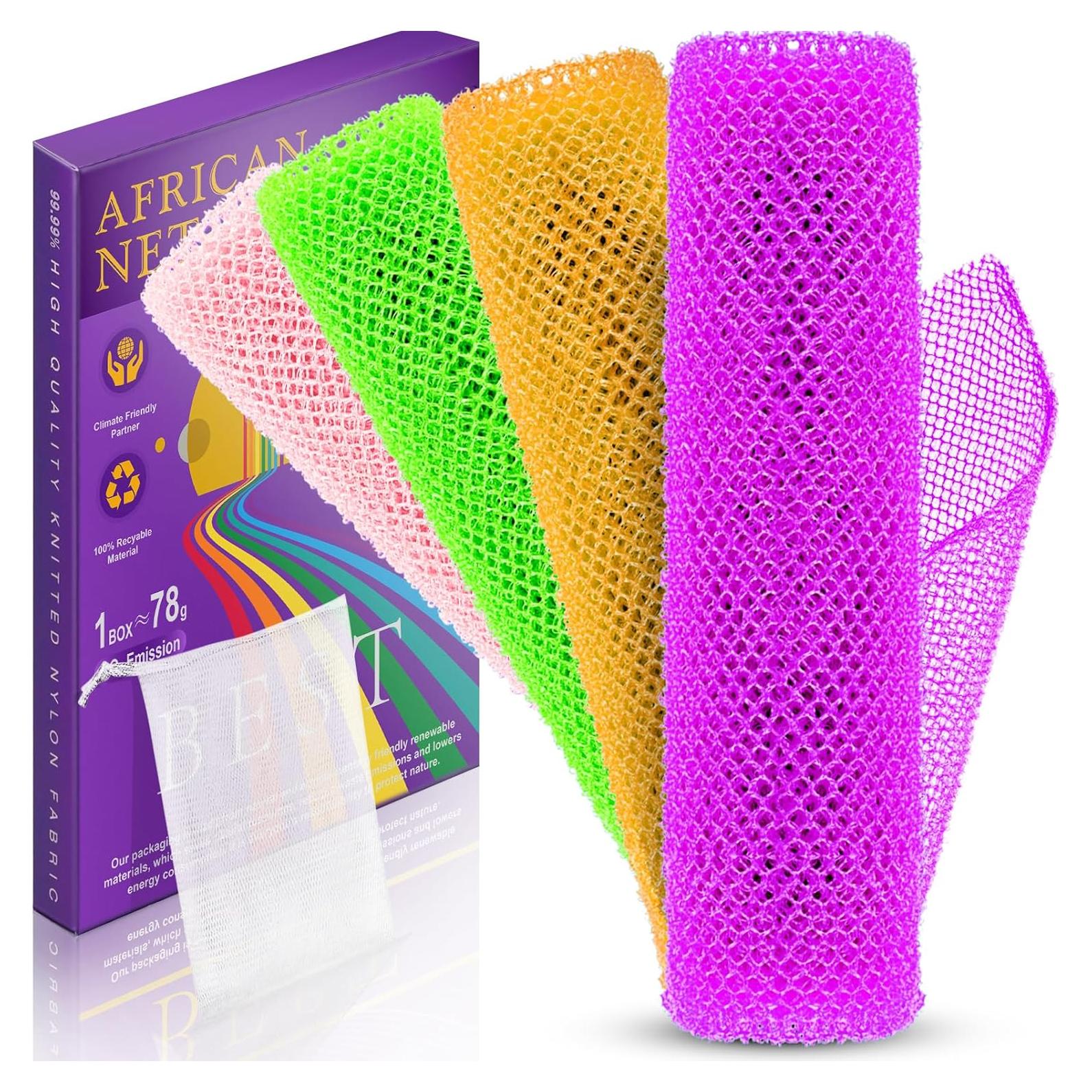 Esponja de Baño Africana 4 Piezas Nylon Exfoliante 30x80 cm