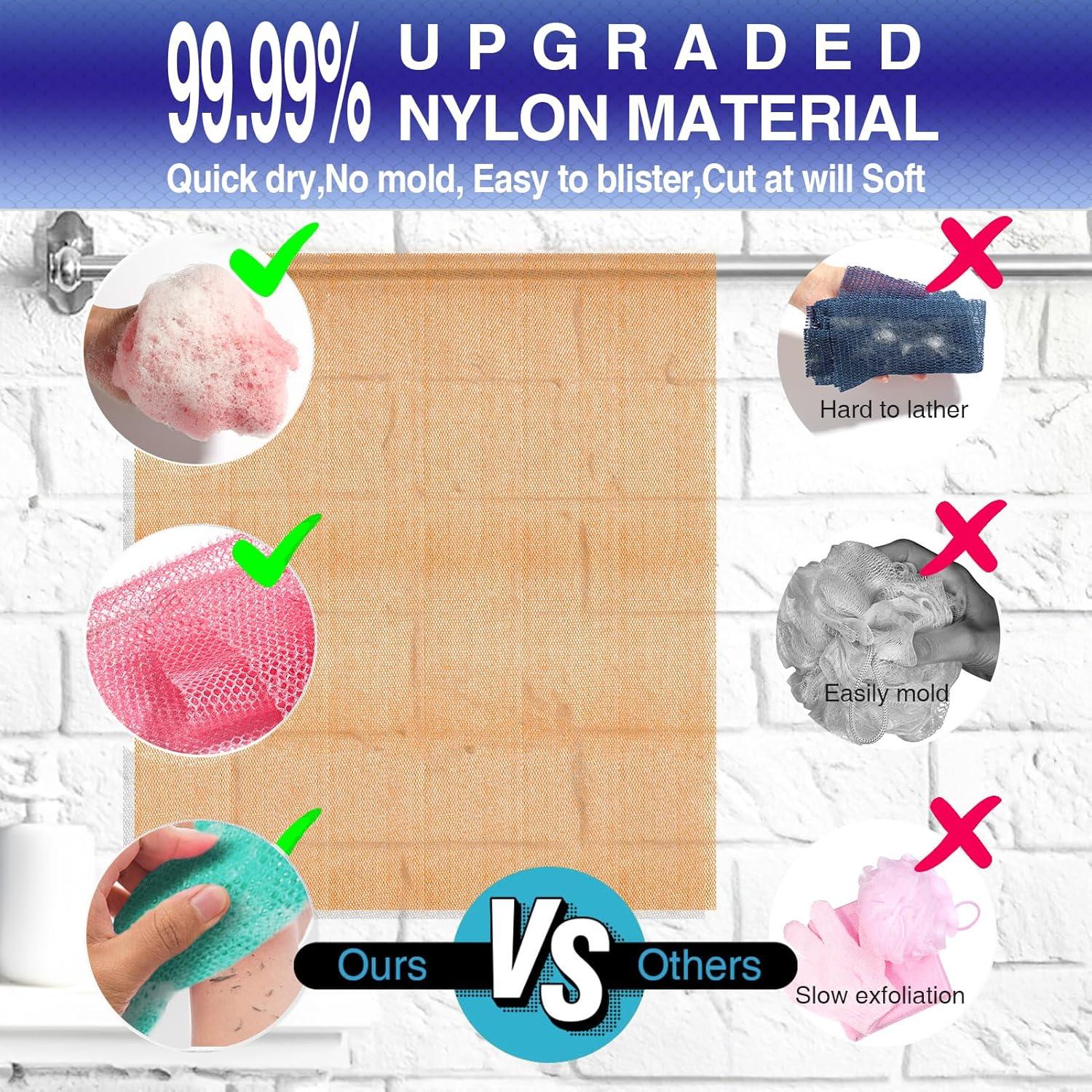 Esponja de Baño Africana 4 Piezas Nylon Exfoliante 30x80 cm