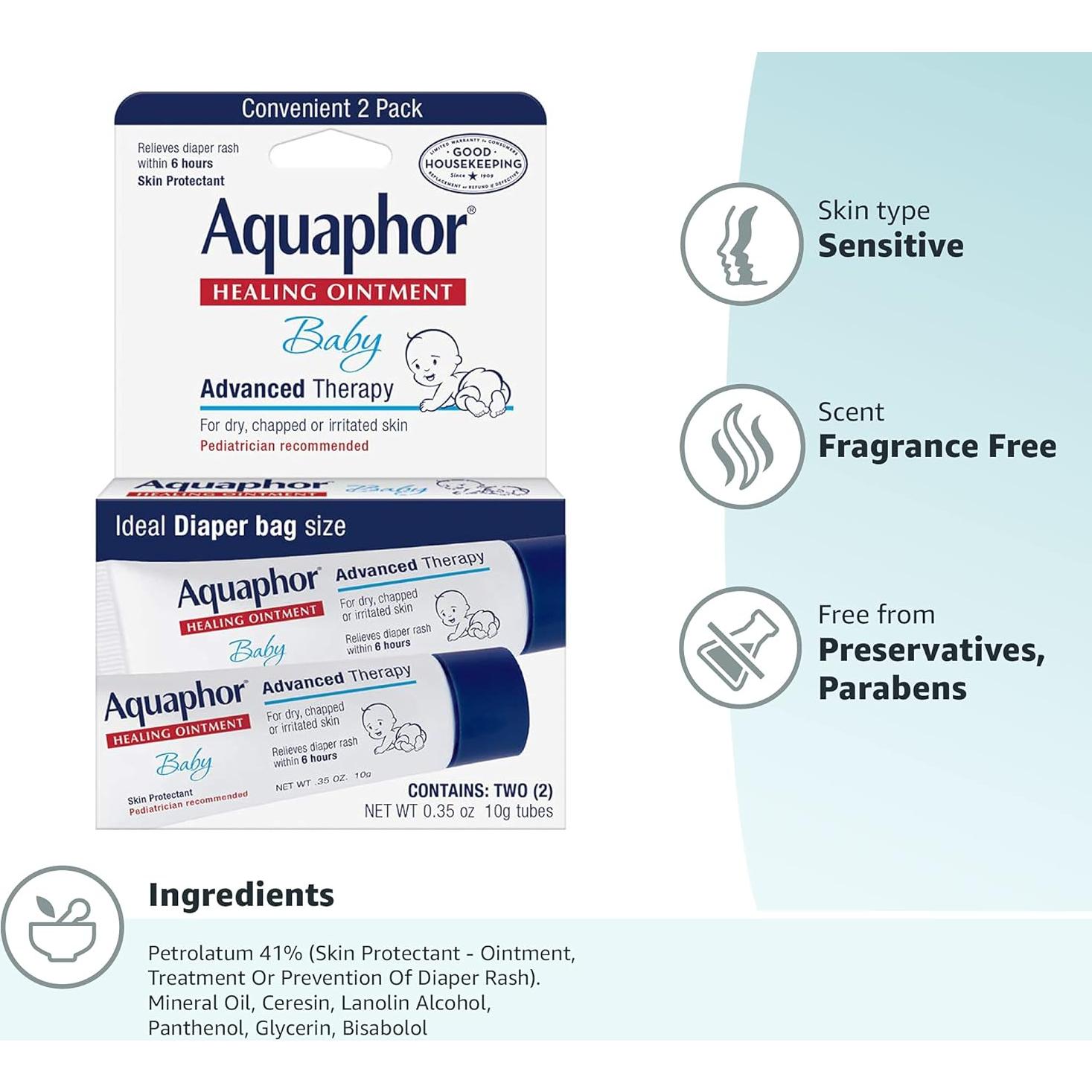 Ungüento Sanador Aquaphor para Bebés 2 Tubos de 10 g