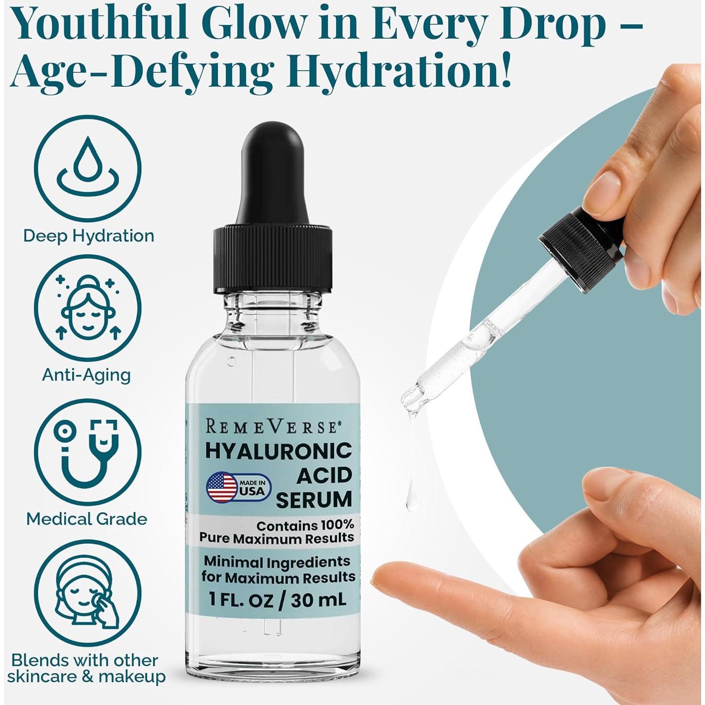 Suero de Ácido Hialurónico RemeVerse 28.35 g - Hidratación Intensiva