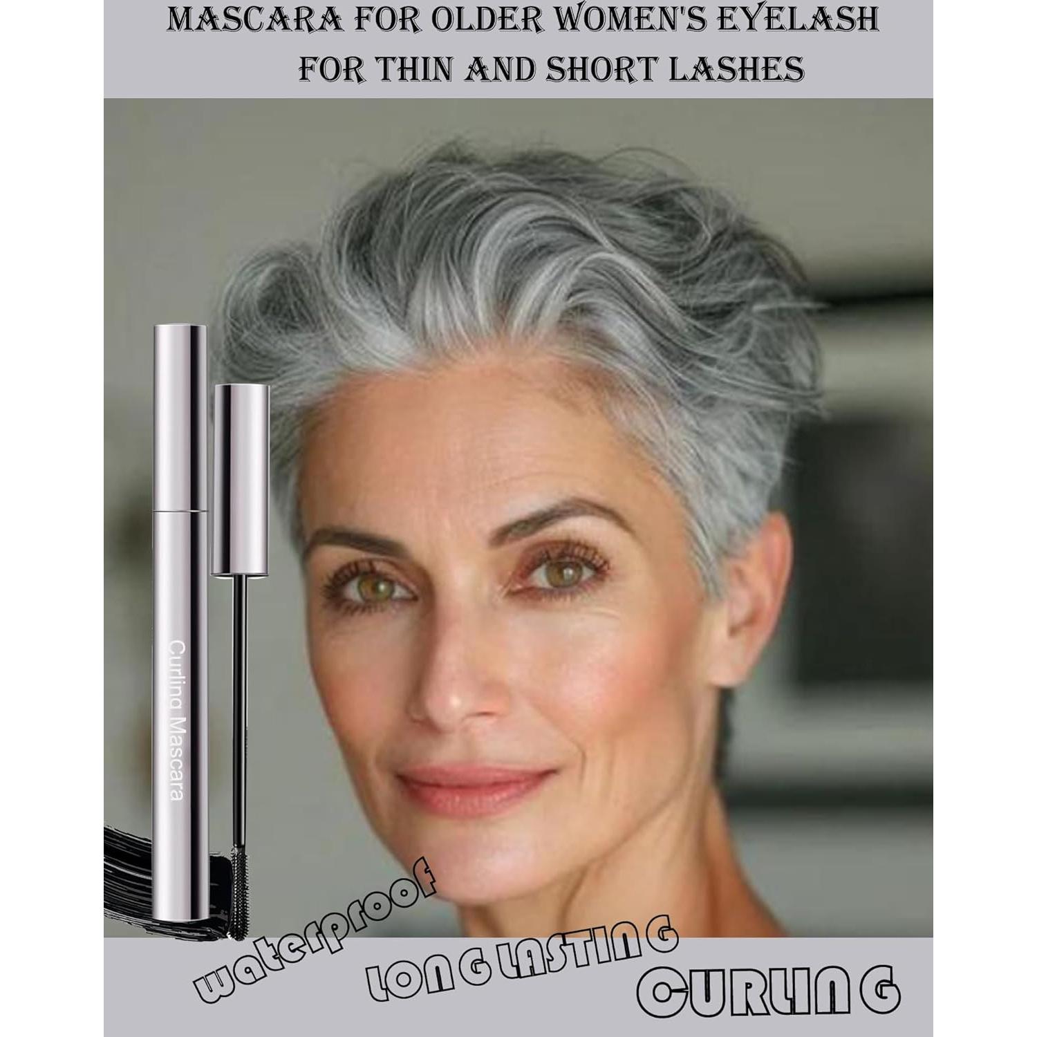 Black Mascara for Older Women 60 Plus, Waterproof Prime Volume and Length Mascara for Mature Women with Thinning Lashes,No Clumps,Long Lasting Hypoallergenic Mascaras For Sensitive Eyelash Makeup