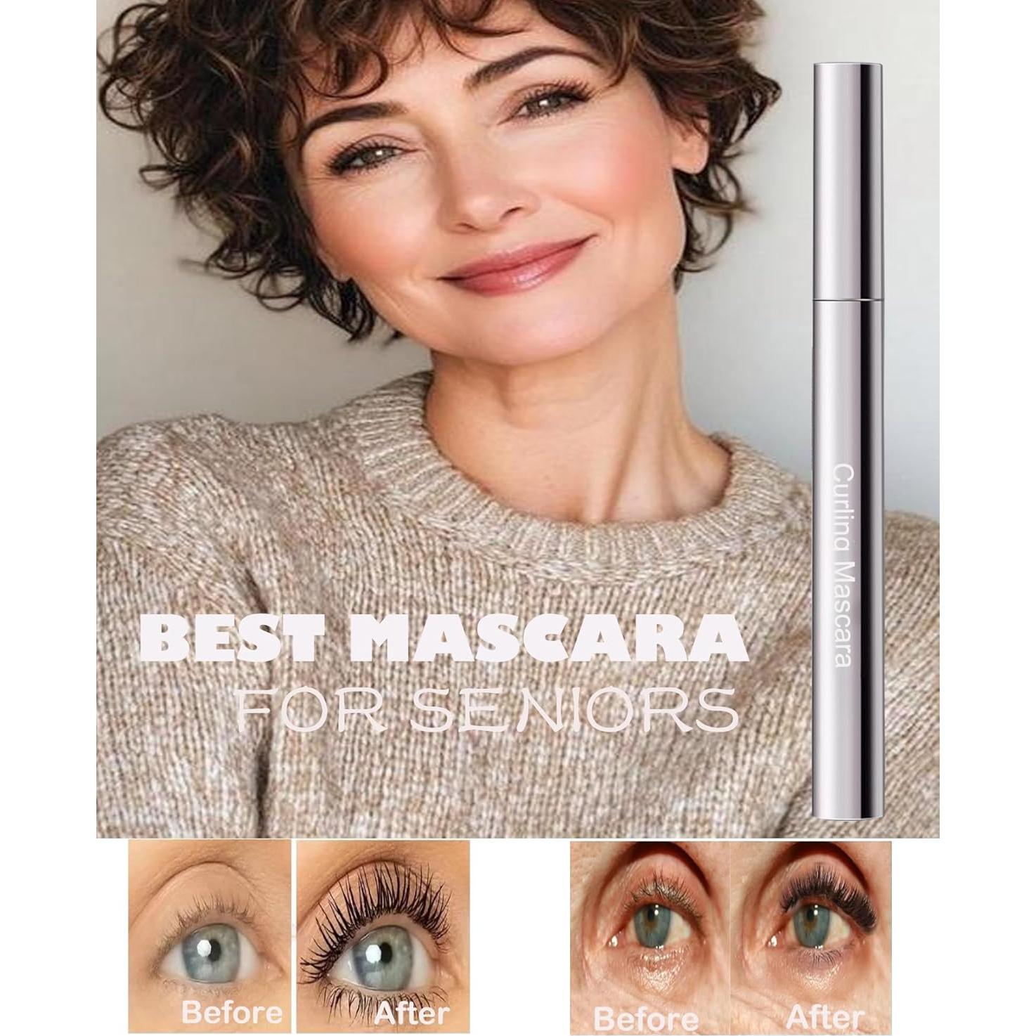 Black Mascara for Older Women 60 Plus, Waterproof Prime Volume and Length Mascara for Mature Women with Thinning Lashes,No Clumps,Long Lasting Hypoallergenic Mascaras For Sensitive Eyelash Makeup