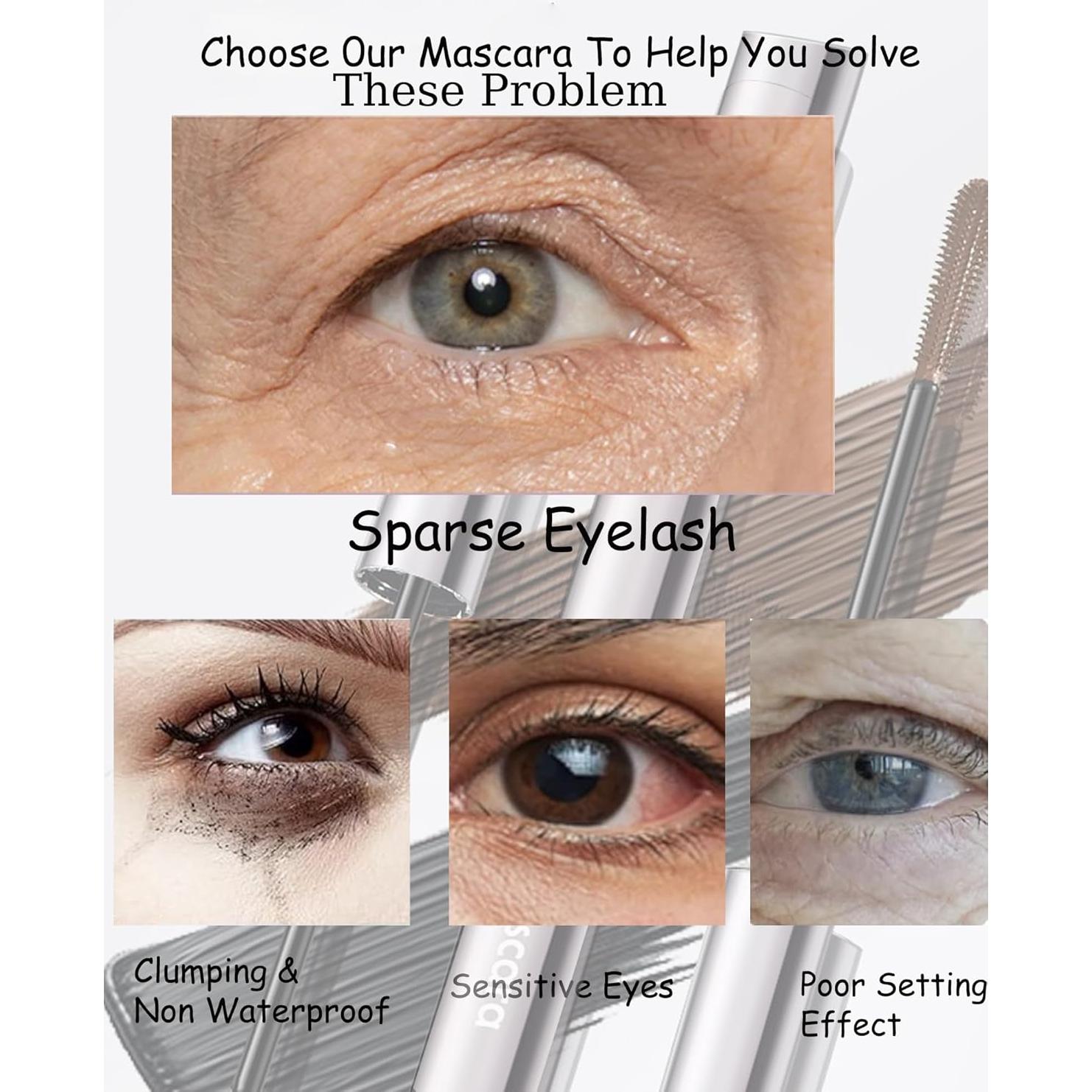 Black Mascara for Older Women 60 Plus, Waterproof Prime Volume and Length Mascara for Mature Women with Thinning Lashes,No Clumps,Long Lasting Hypoallergenic Mascaras For Sensitive Eyelash Makeup