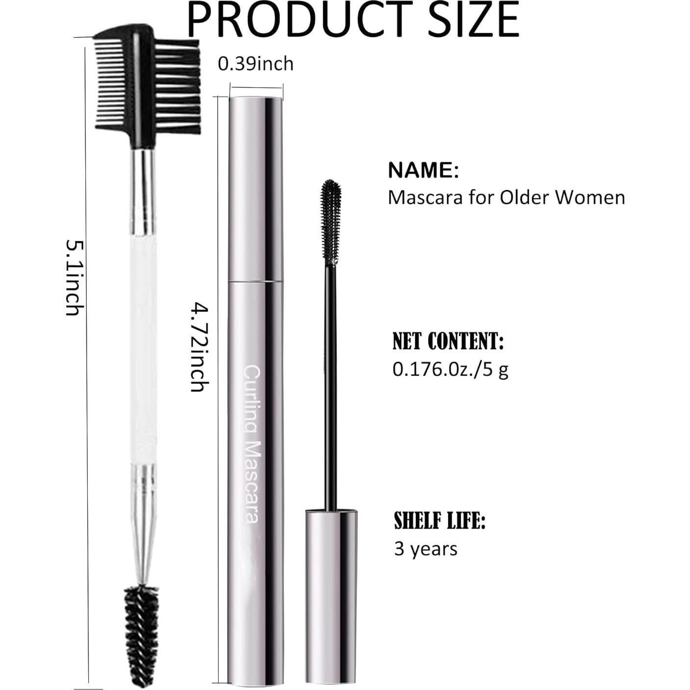 Black Mascara for Older Women 60 Plus, Waterproof Prime Volume and Length Mascara for Mature Women with Thinning Lashes,No Clumps,Long Lasting Hypoallergenic Mascaras For Sensitive Eyelash Makeup