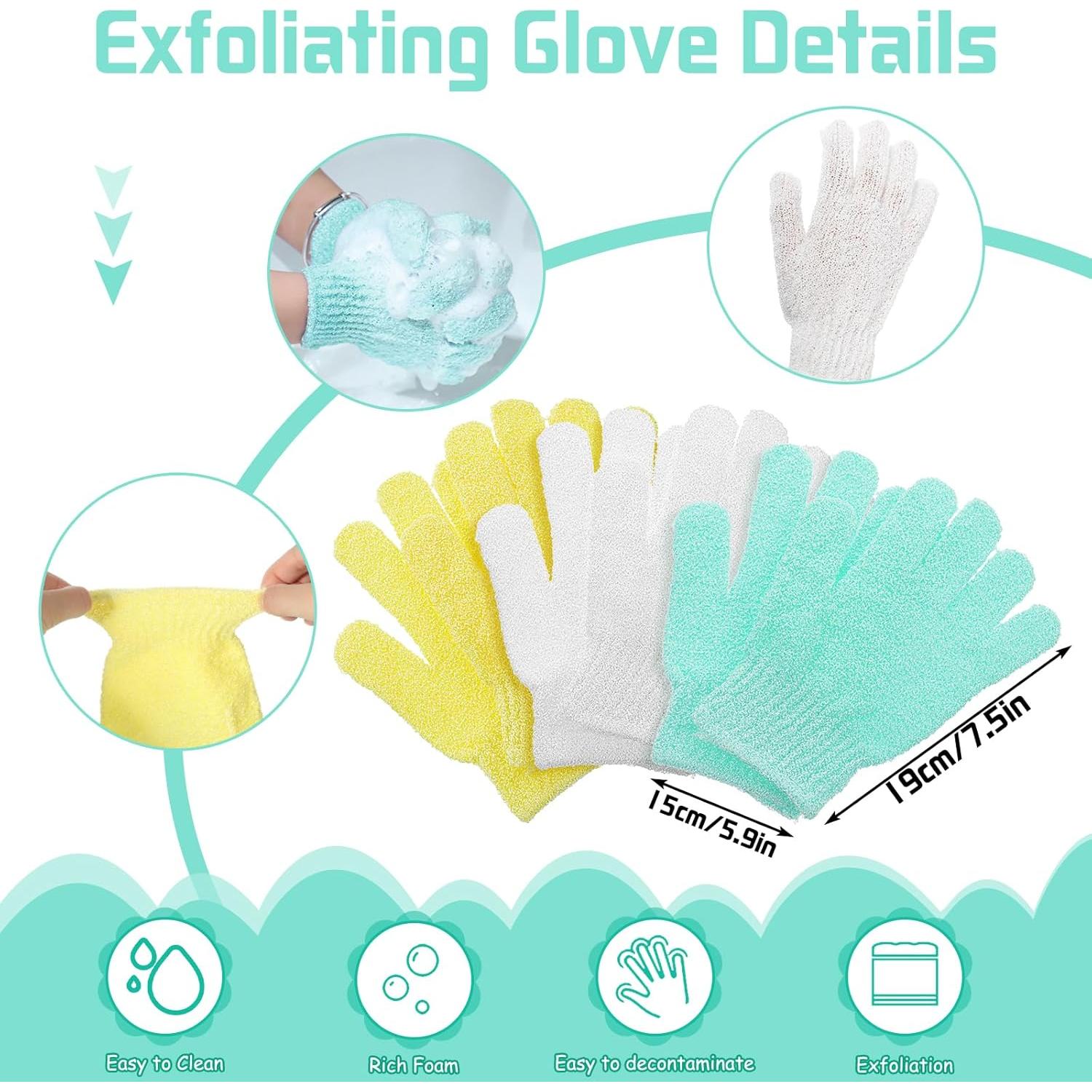 Juego de Guantes Exfoliantes WSICSE - 3 Pares y 3 Esponjas