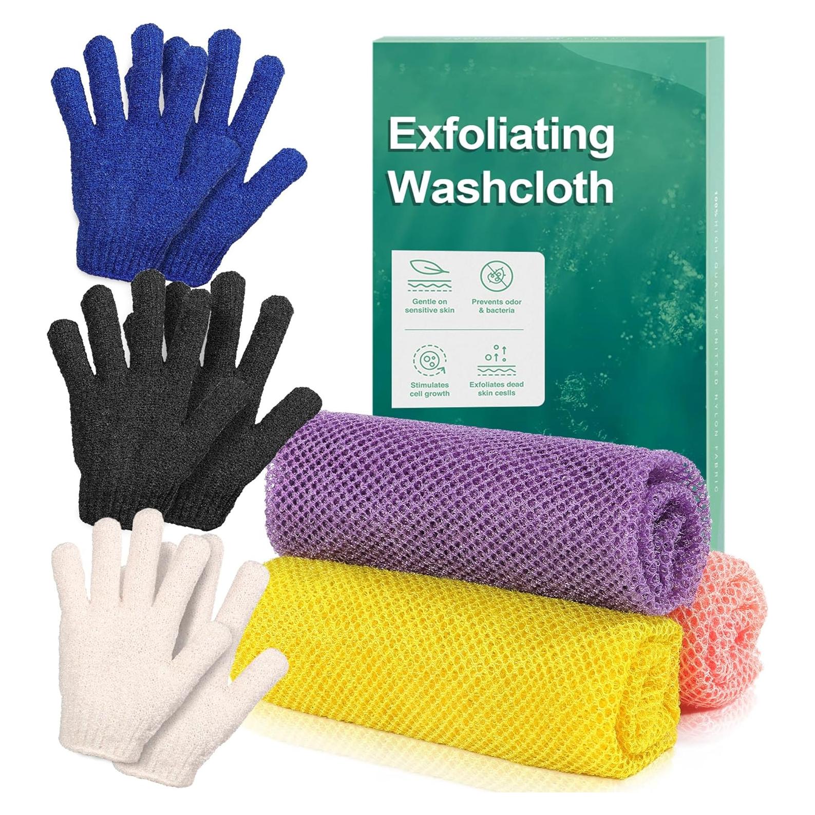 Juego de 6 Esponjas de Red Africana y Guantes Exfoliantes