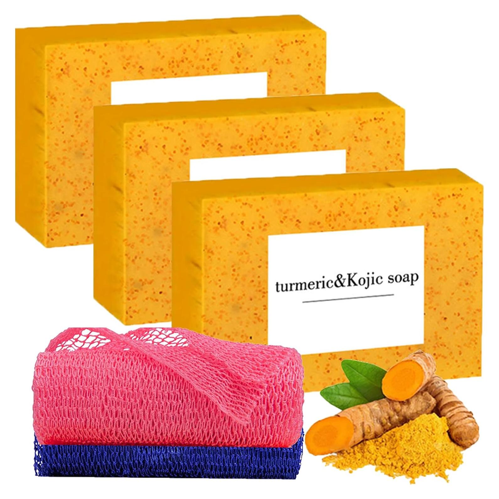 Conjunto de Jabón de Cúrcuma y Limón Hlonns con Esponjas Exfoliantes
