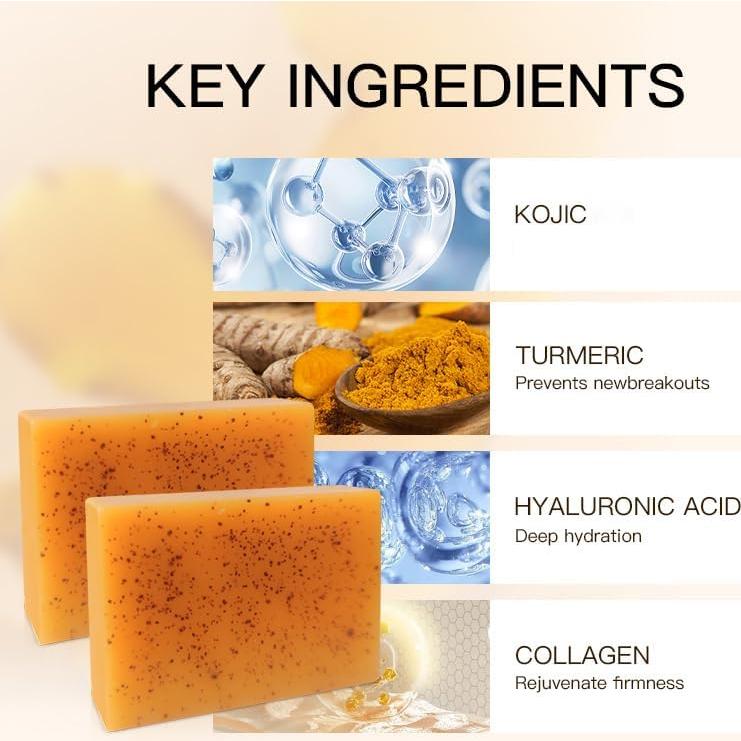 Conjunto de Jabón de Cúrcuma y Limón Hlonns con Esponjas Exfoliantes