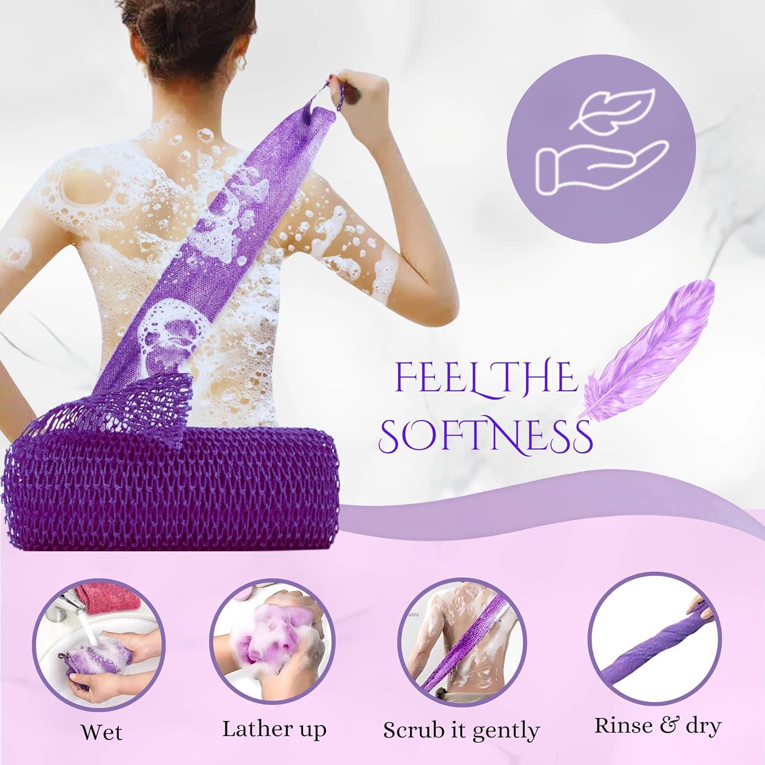 Esponja de Baño Exfoliante QREZO 2 Pcs 30x75 cm Rosa Púrpura