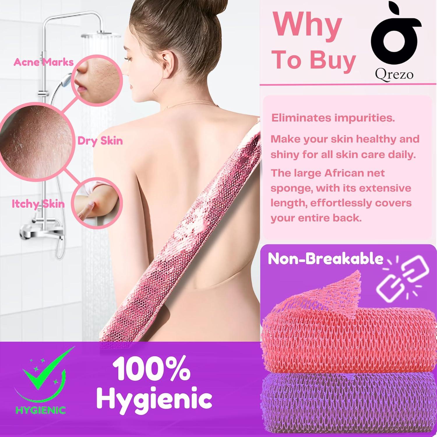 Esponja de Baño Exfoliante QREZO 2 Pcs 30x75 cm Rosa Púrpura