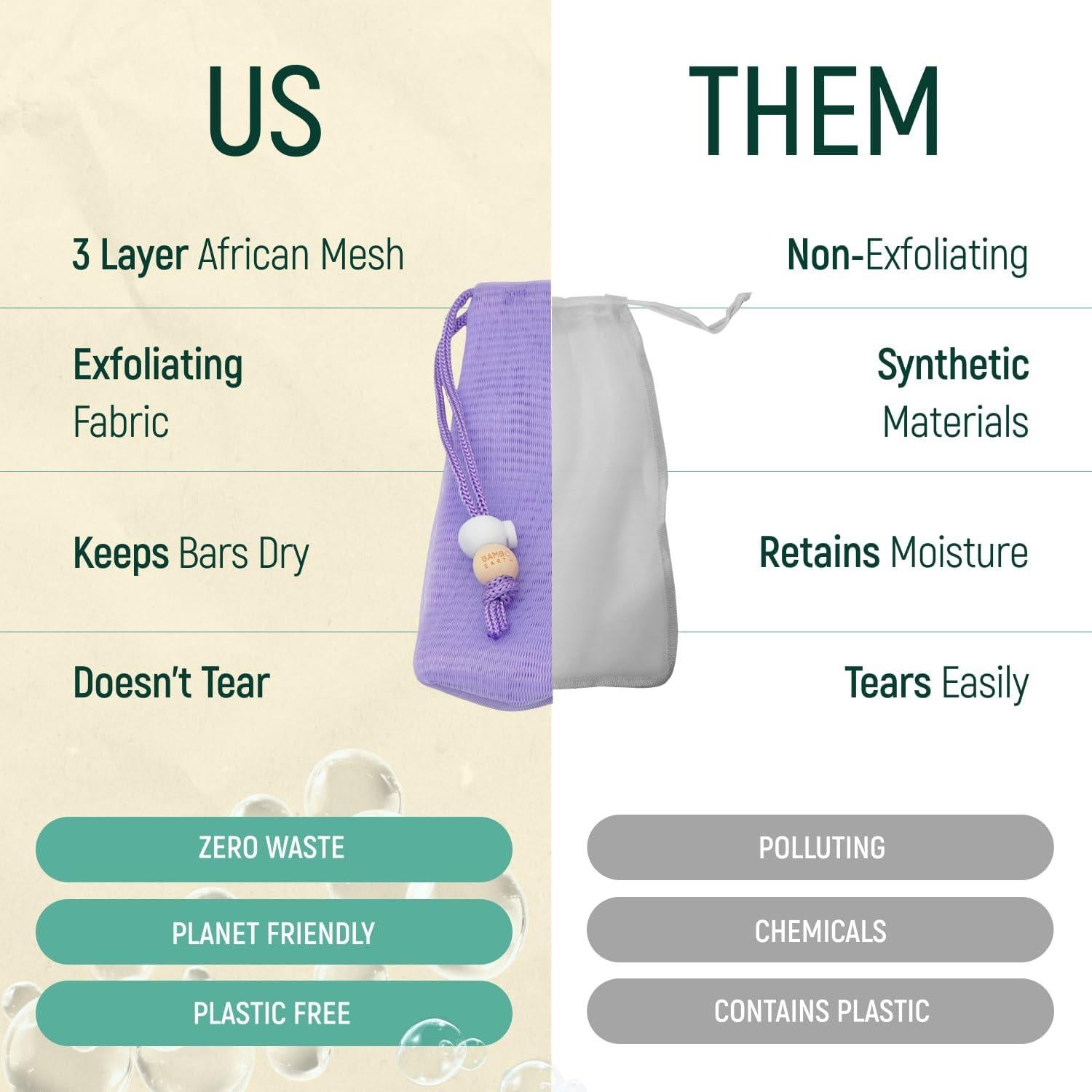 Red de Malla Exfoliante BAMBOEARTH para Ducha - 7.6x3.8cm