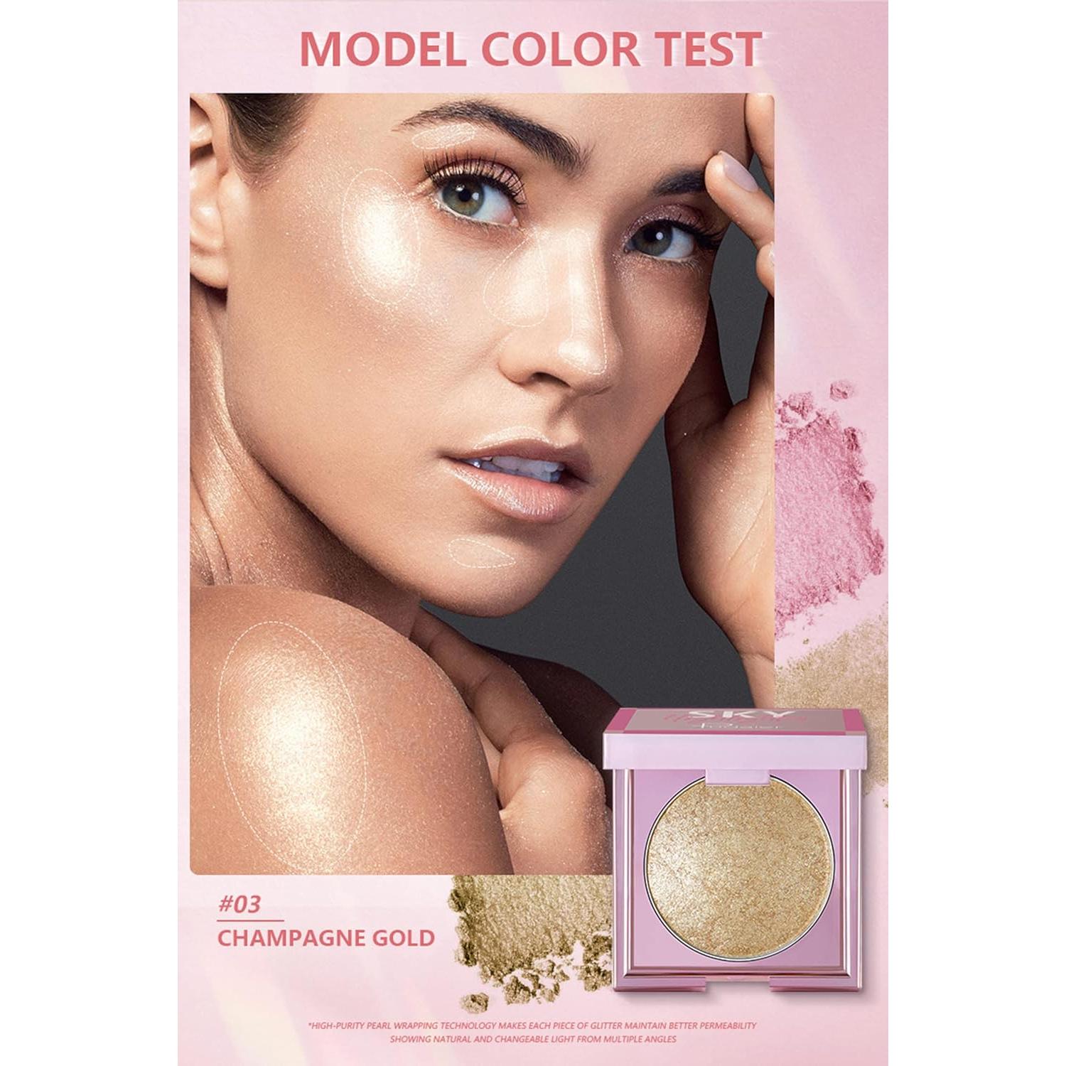 Paleta de Iluminador Facial MAEPEOR 8 Colores Brillo Oro Champán