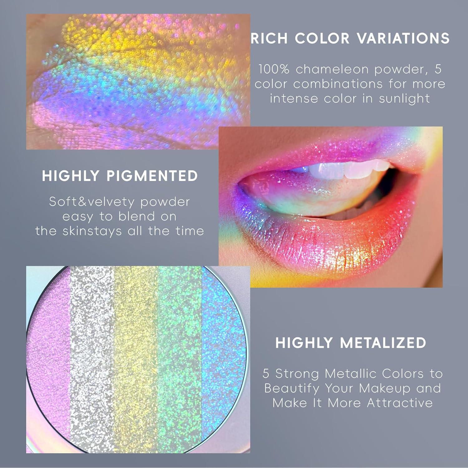 Paleta de Iluminador Chameleon 5 Colores - Maquillaje Holográfico