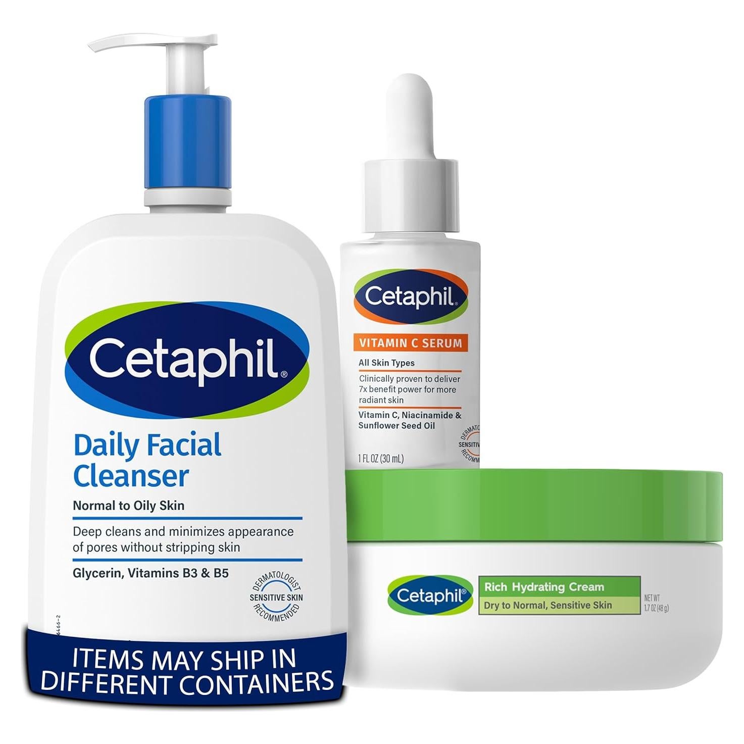 Paquete Suero de Vitamina C Cetaphil 30ml + Crema Hidratante 48ml + Limpiador Facial 591ml