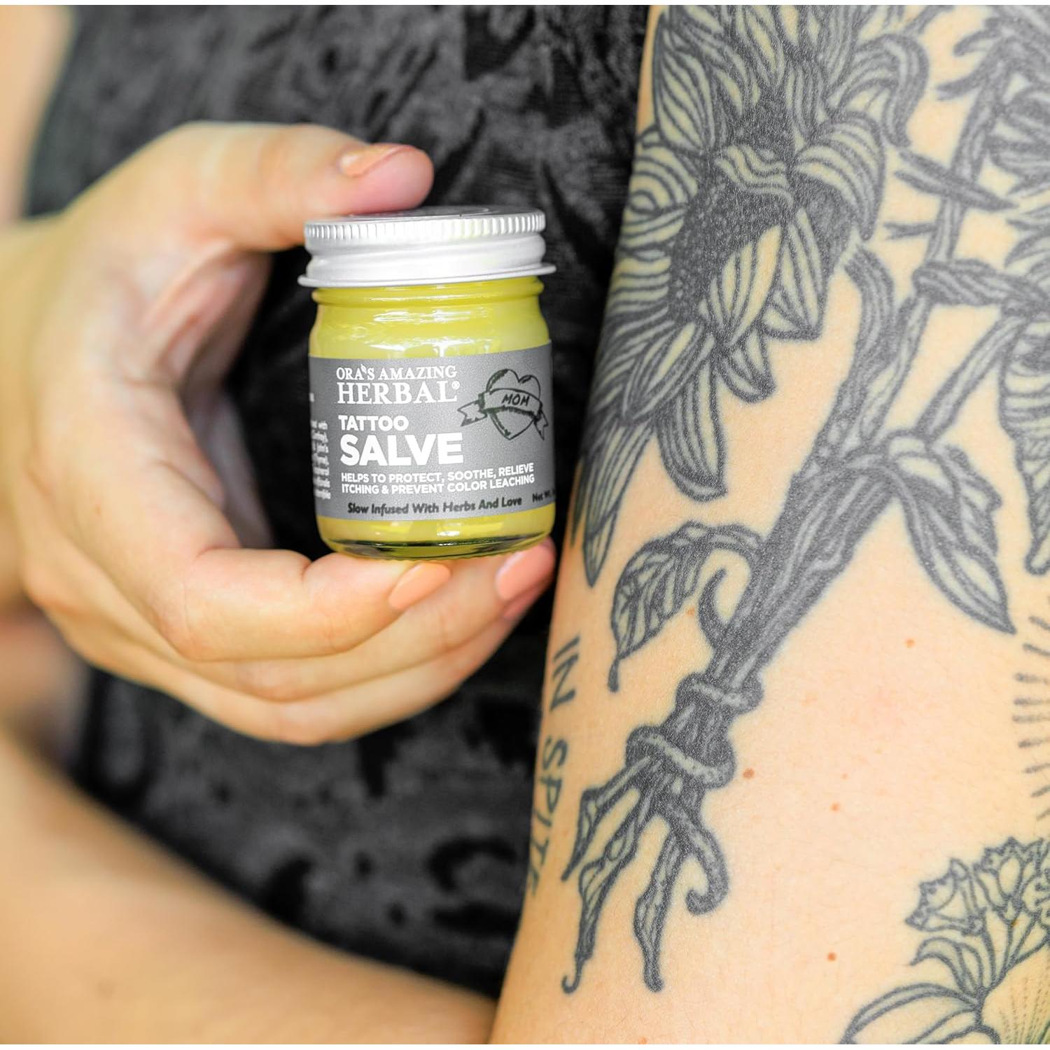 Tattoo Salve, Tattoo Aftercare Balm, Paraben Free Healing Ointment For New Tattoos, Brightening Moisturizer For Old Ink, Itchy Tattoo Relief Cream, Plastic Free, 1 oz Travel Size