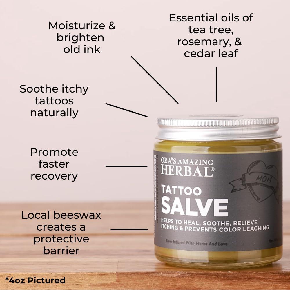 Tattoo Salve, Tattoo Aftercare Balm, Paraben Free Healing Ointment For New Tattoos, Brightening Moisturizer For Old Ink, Itchy Tattoo Relief Cream, Plastic Free, 1 oz Travel Size