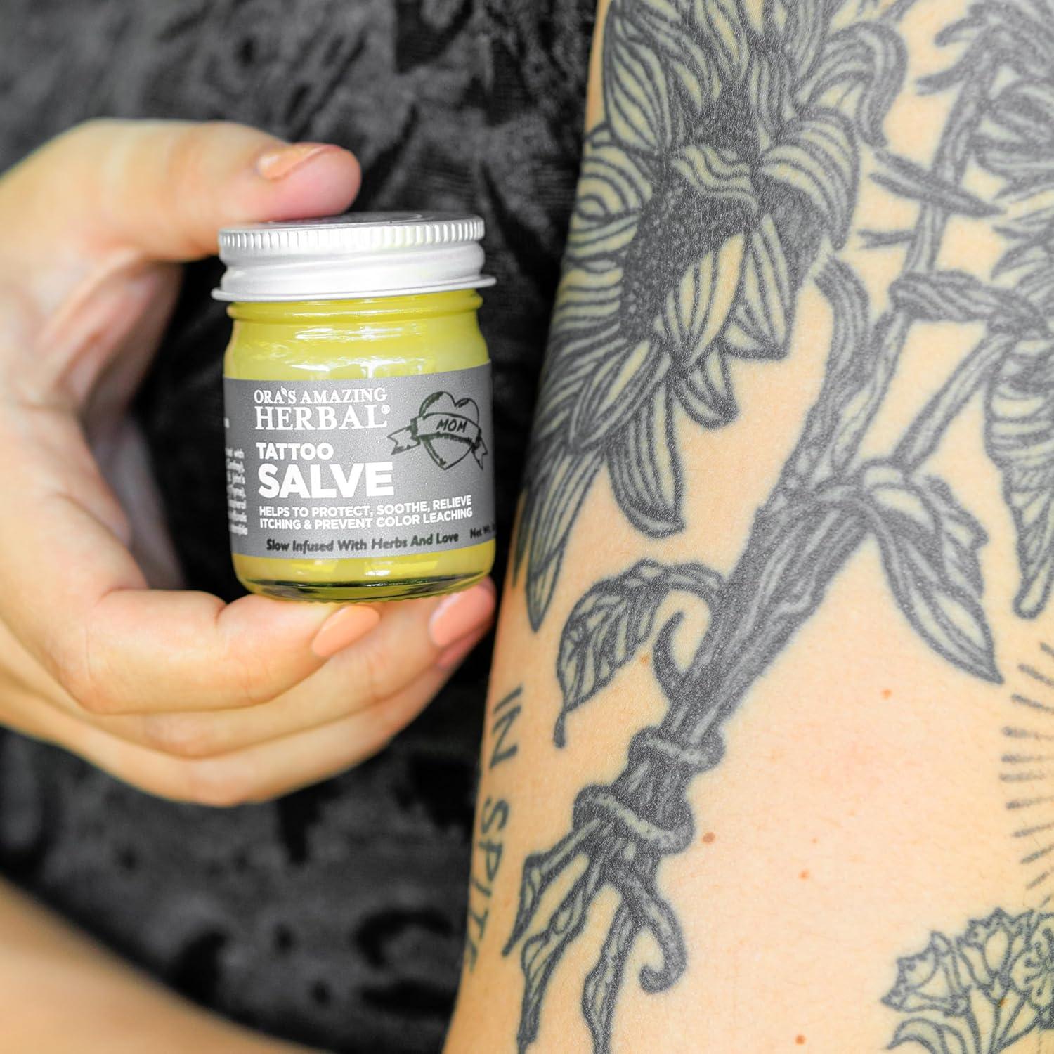 Tattoo Salve, Tattoo Aftercare Balm, Paraben Free Healing Ointment For New Tattoos, Brightening Moisturizer For Old Ink, Itchy Tattoo Relief Cream, Plastic Free, 1 oz Travel Size