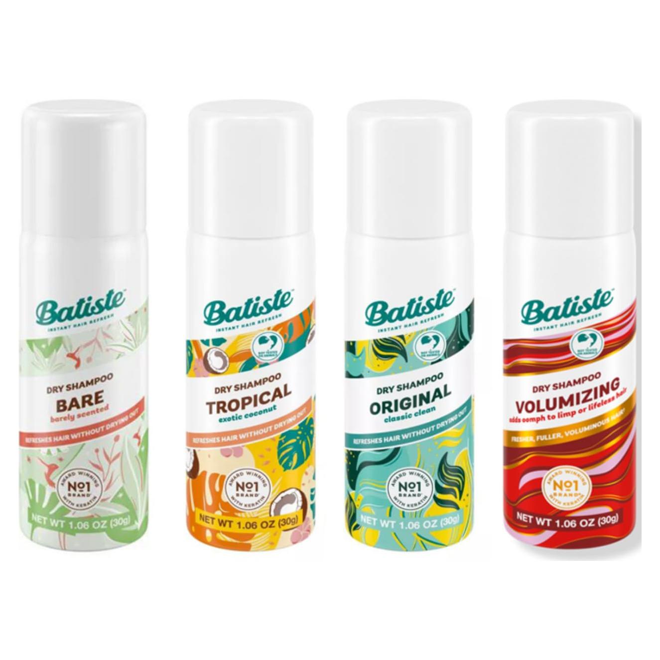 Champú Seco Batiste Mini 4 Pack - Original, Tropical, Desnudo, Voluminizador