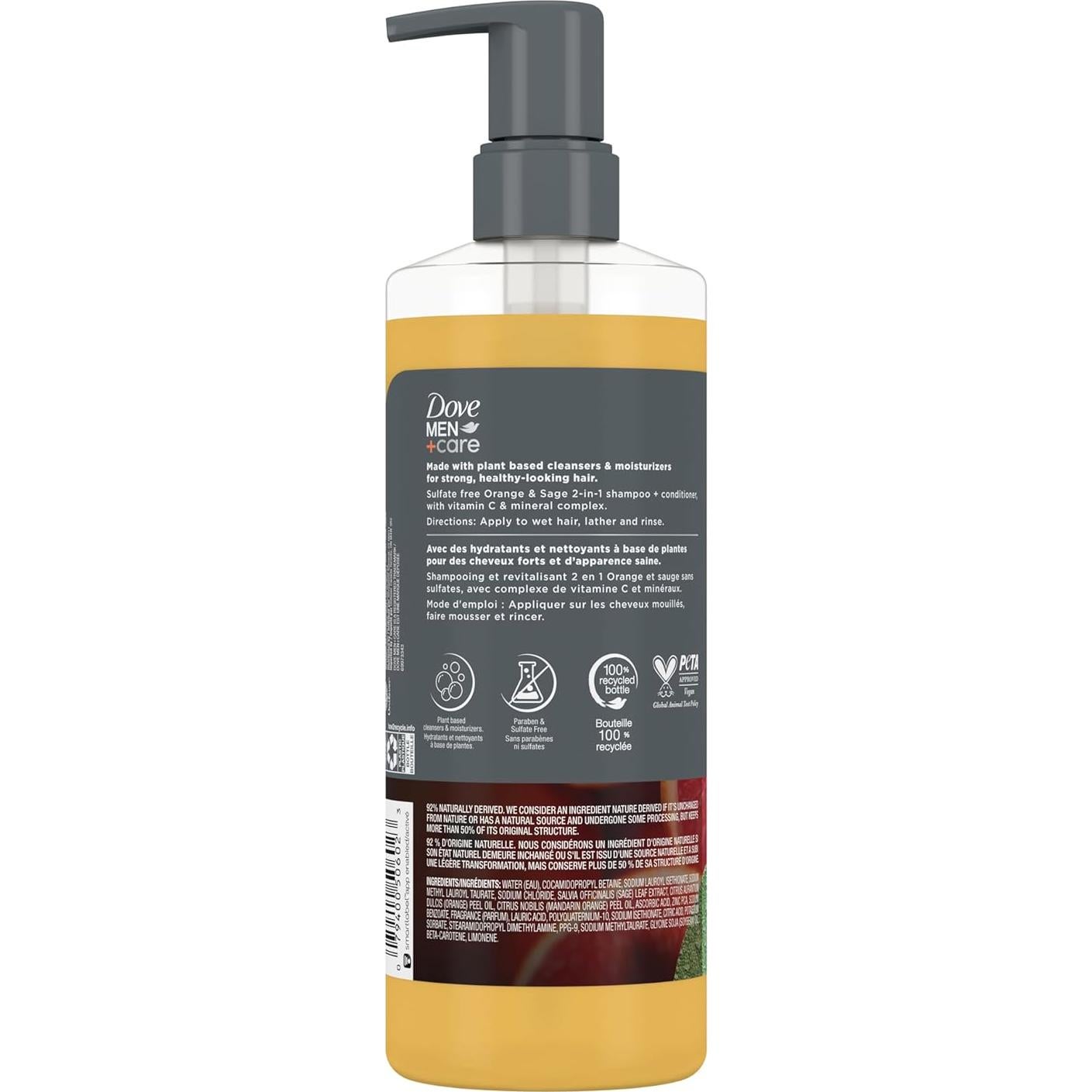 Champú y Acondicionador 2-en-1 Dove Men+Care 500 ml Naranja y Salvia