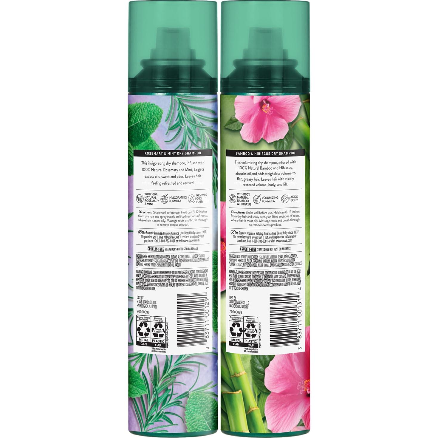 Champú Seco Suave 2-Pack Romero y Menta + Bambú y Hibisco 340g