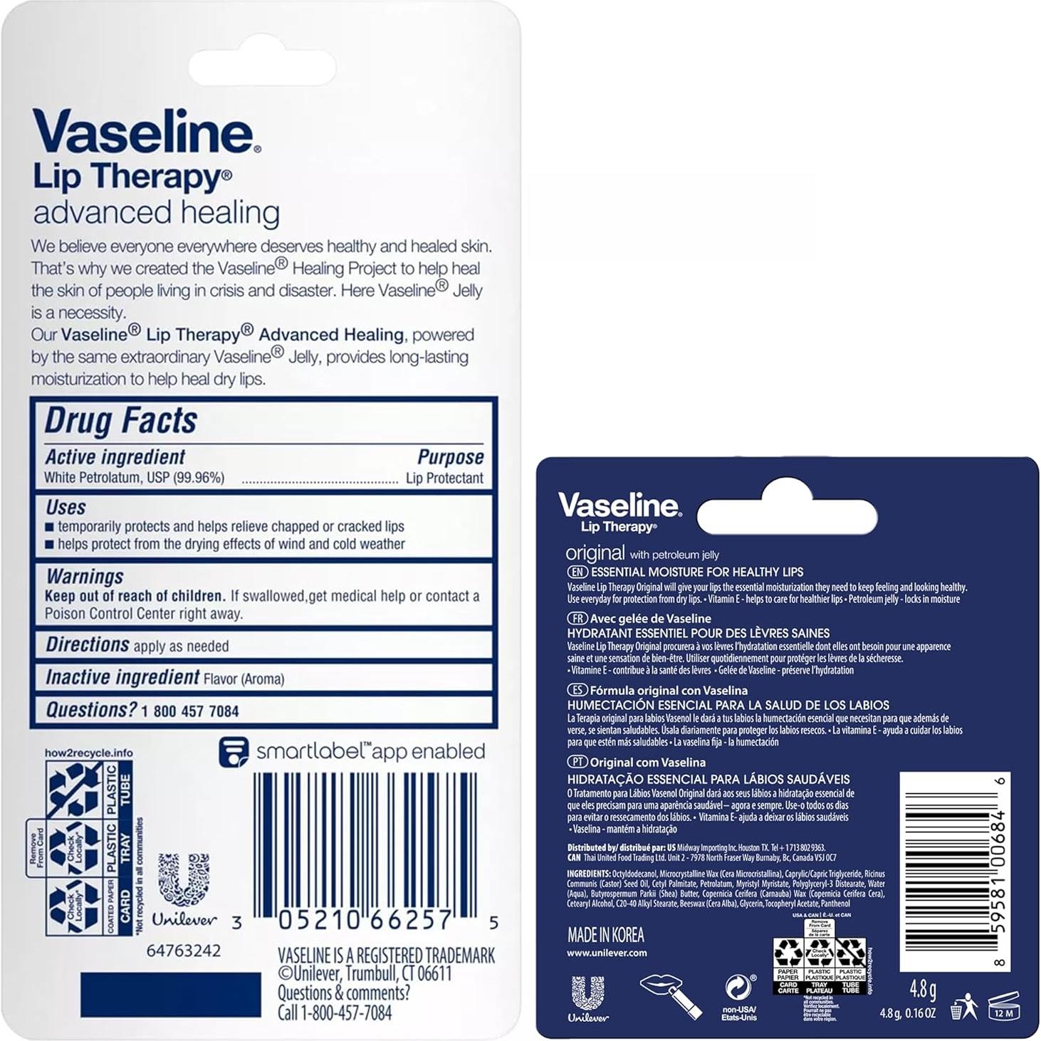 Bálsamo Labial Vaseline Lip Therapy Curación Avanzada 12-Pack 9.92 g