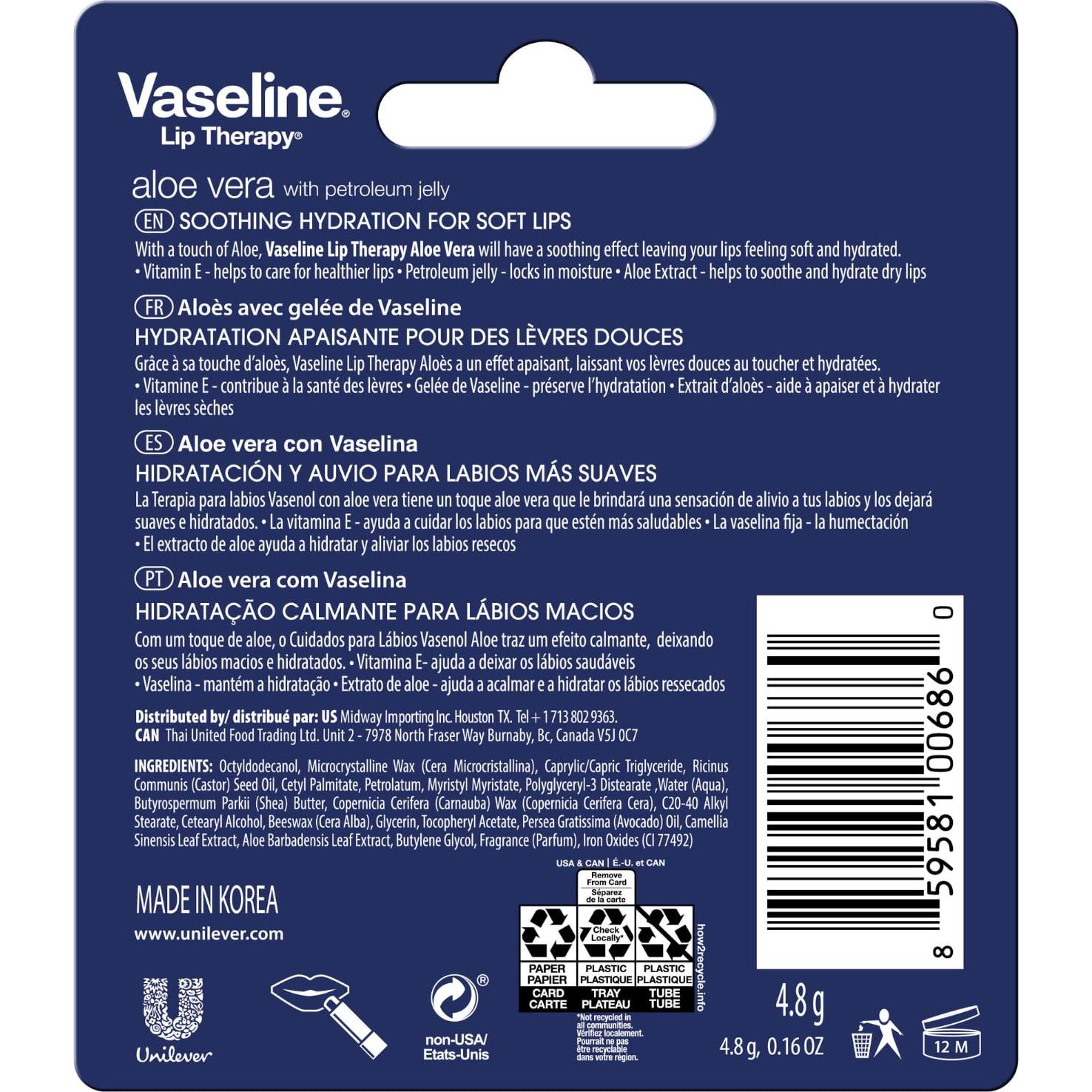 Bálsamo Labial Hidratante Vaseline Aloe Vera 8-Pack 4.5g