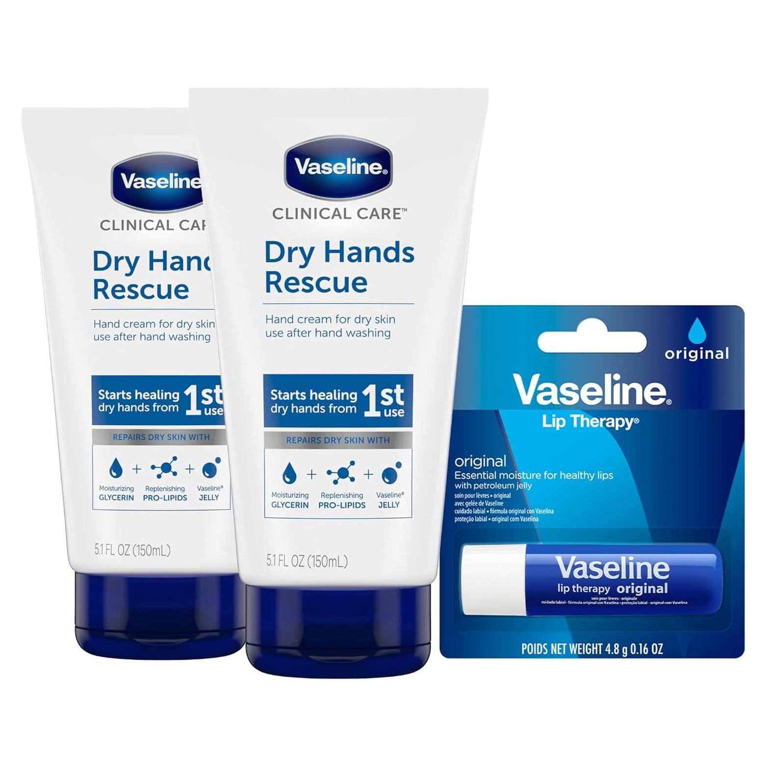 Crema de Manos Vaseline Rescate 145g x2 + Terapia Labial 4.5g