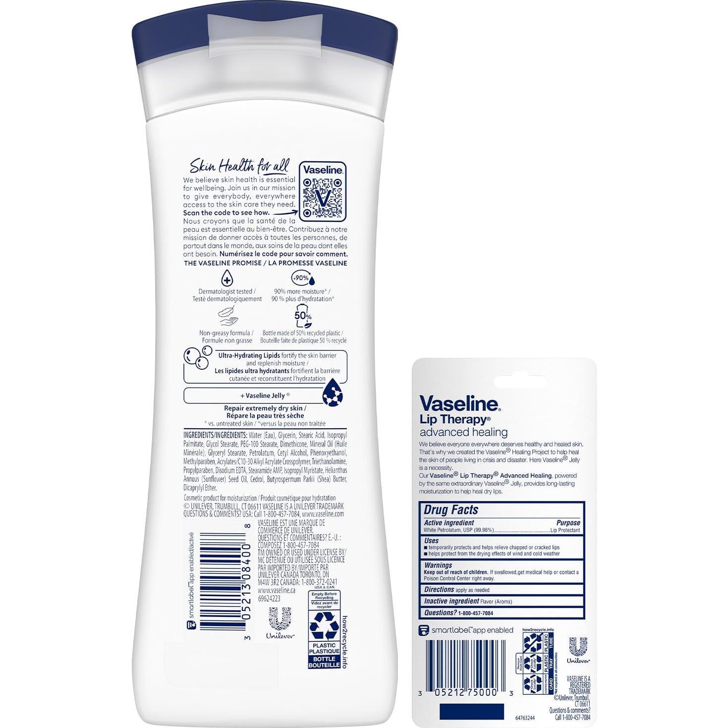 Loción Hidratante Vaseline Cuidado Intensivo 284 g + Bálsamo Labial 10 g