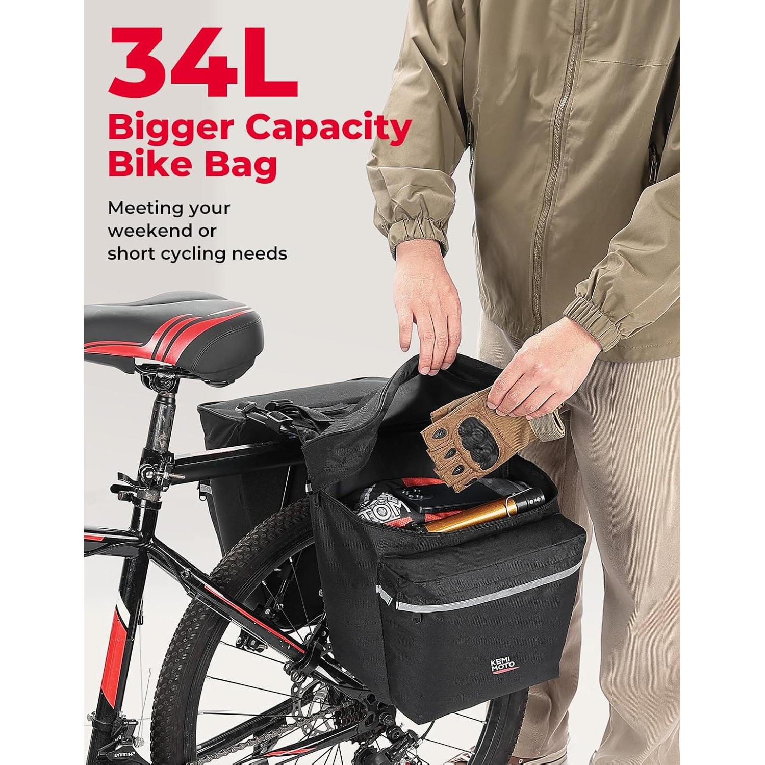 Bolsa Pannier KEMIMOTO 34L Impermeable para Bicicleta