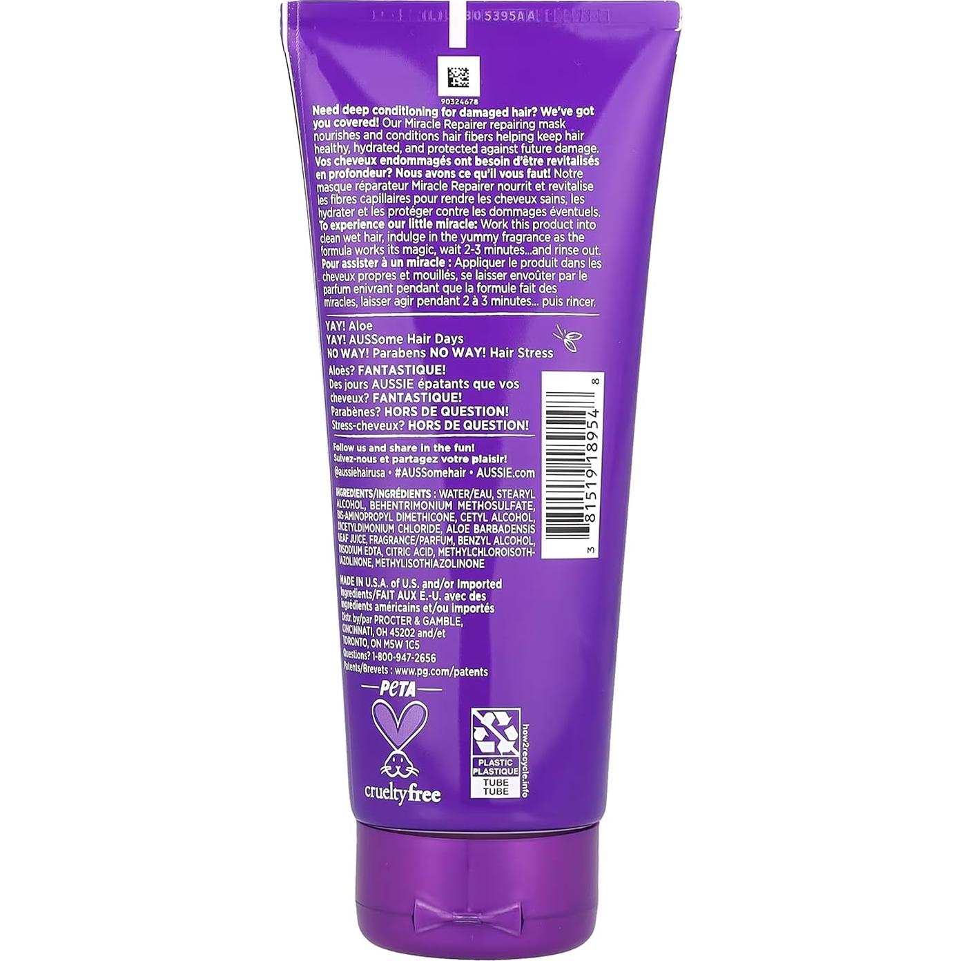 Mascarilla Reparadora Aussie Miracle Repairer con Aloe - 3 Tubos 198.4 ml