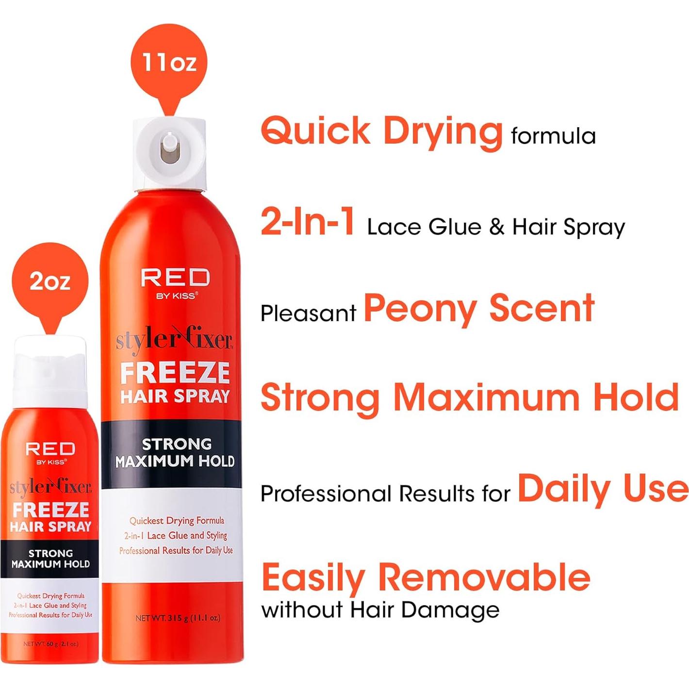 Spray Fijador Fuerte Red by Kiss 56.7g - Sosten Máximo para Estilo