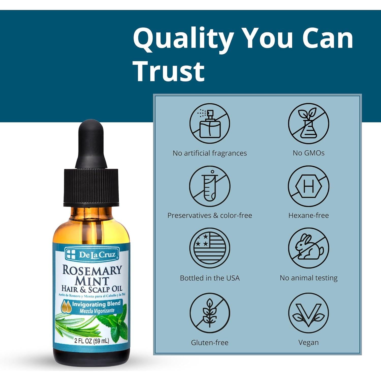 Aceite de Romero y Menta De La Cruz 2oz + 8oz Hidratante