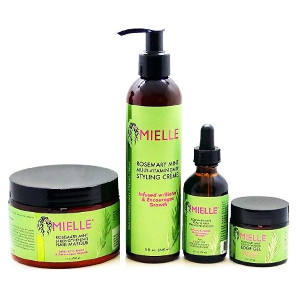Combo Fortalecedor Mielle Organics Romero y Menta - Crema, Aceite, Gel y Mascarilla