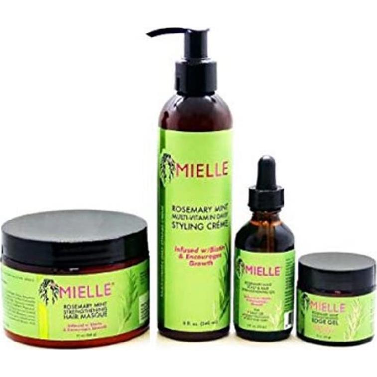 Combo Fortalecedor Mielle Organics Romero y Menta - Crema, Aceite, Gel y Mascarilla