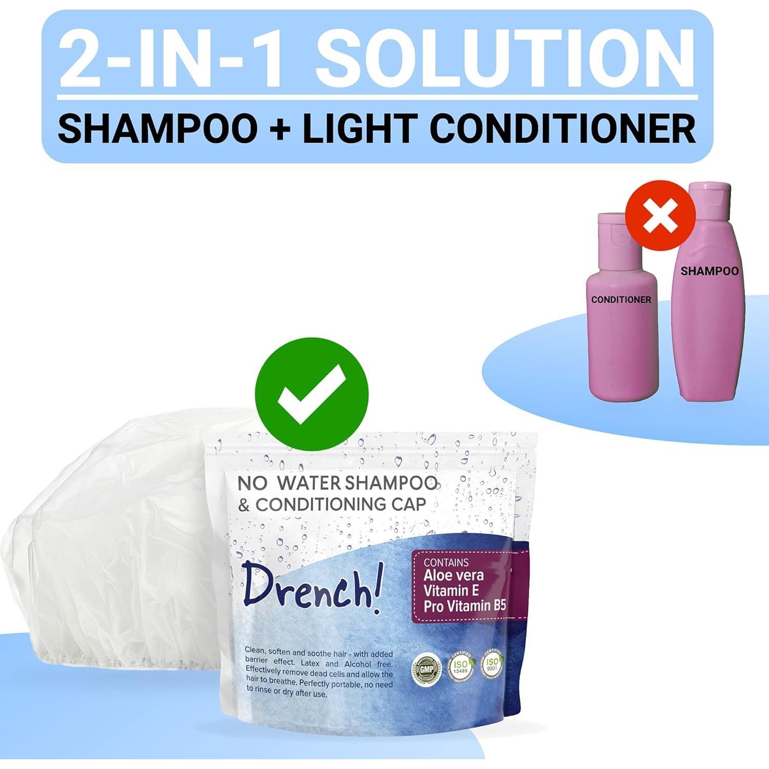 Gorros de Champú Drench Sin Enjuague - 6 Cuentas con Aloe Vera