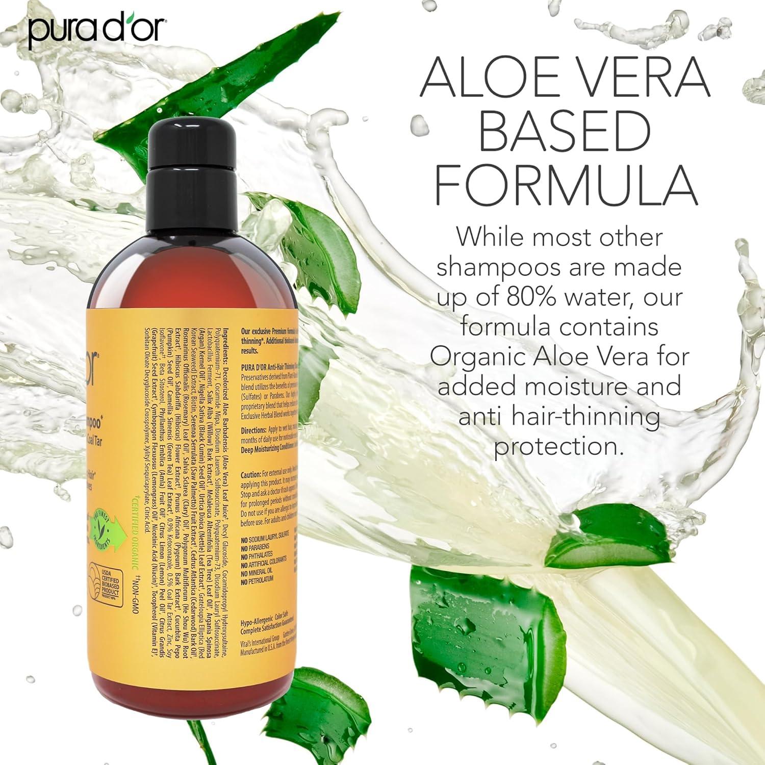 Champú Anticaspa PURA D'OR 473ml - Alquitrán de Hulla y Biotina