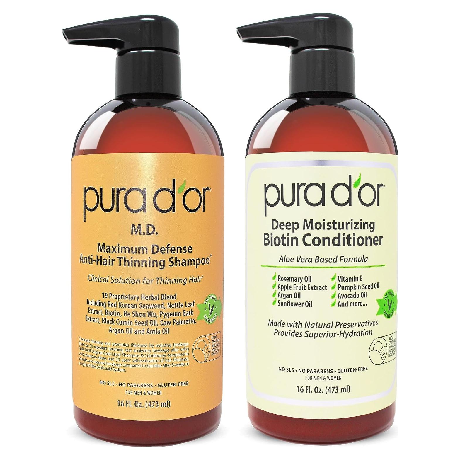 Set Champú y Acondicionador Anti-Caída Biotina PURA D'OR 473ml