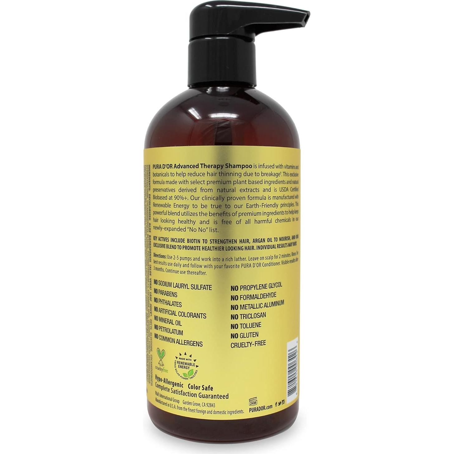 Champú Terapia Avanzada PURA D'OR 473ml Biotina Aceite Argán