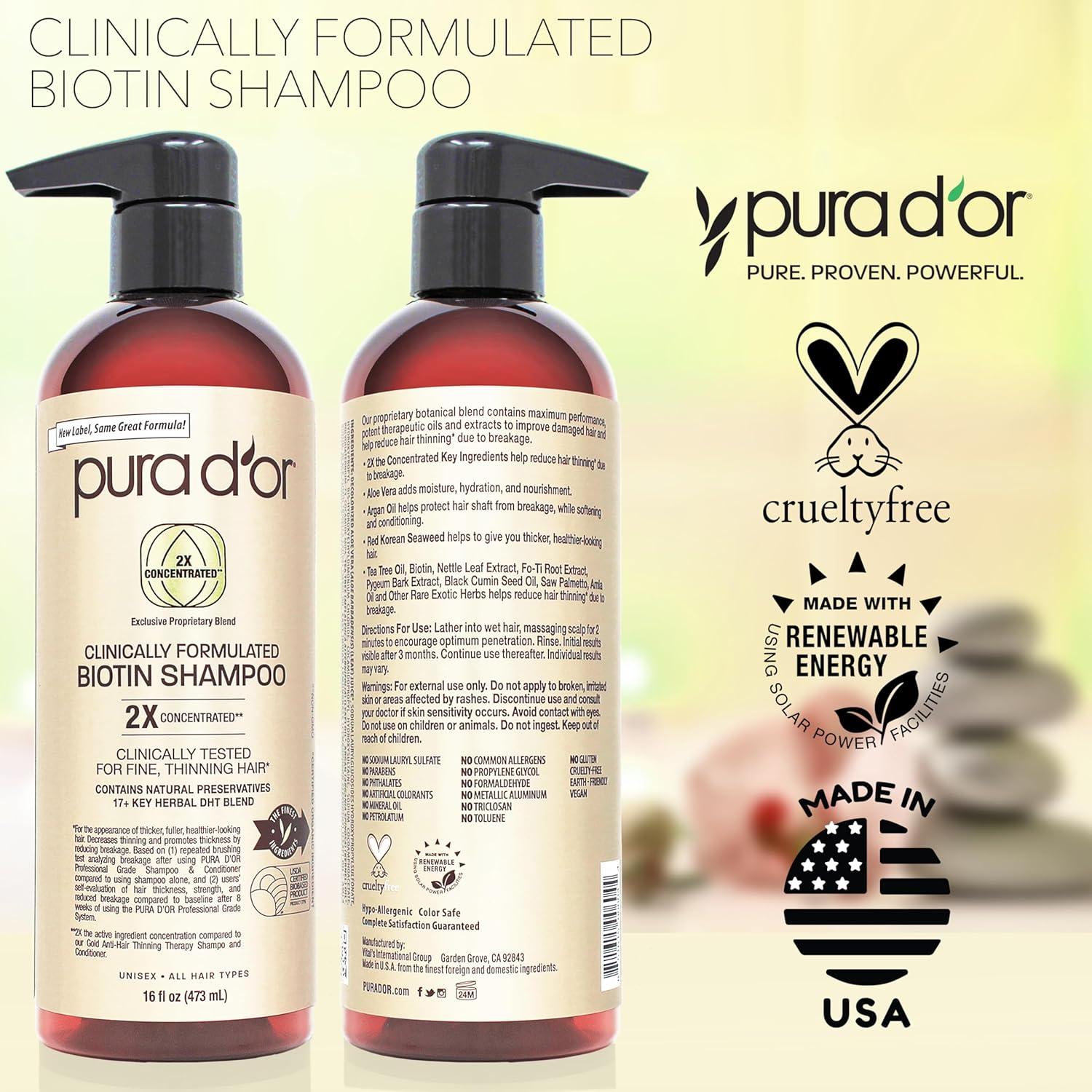 Champú Biotina PURA D'OR 454g - Engrosador Cabello Fino