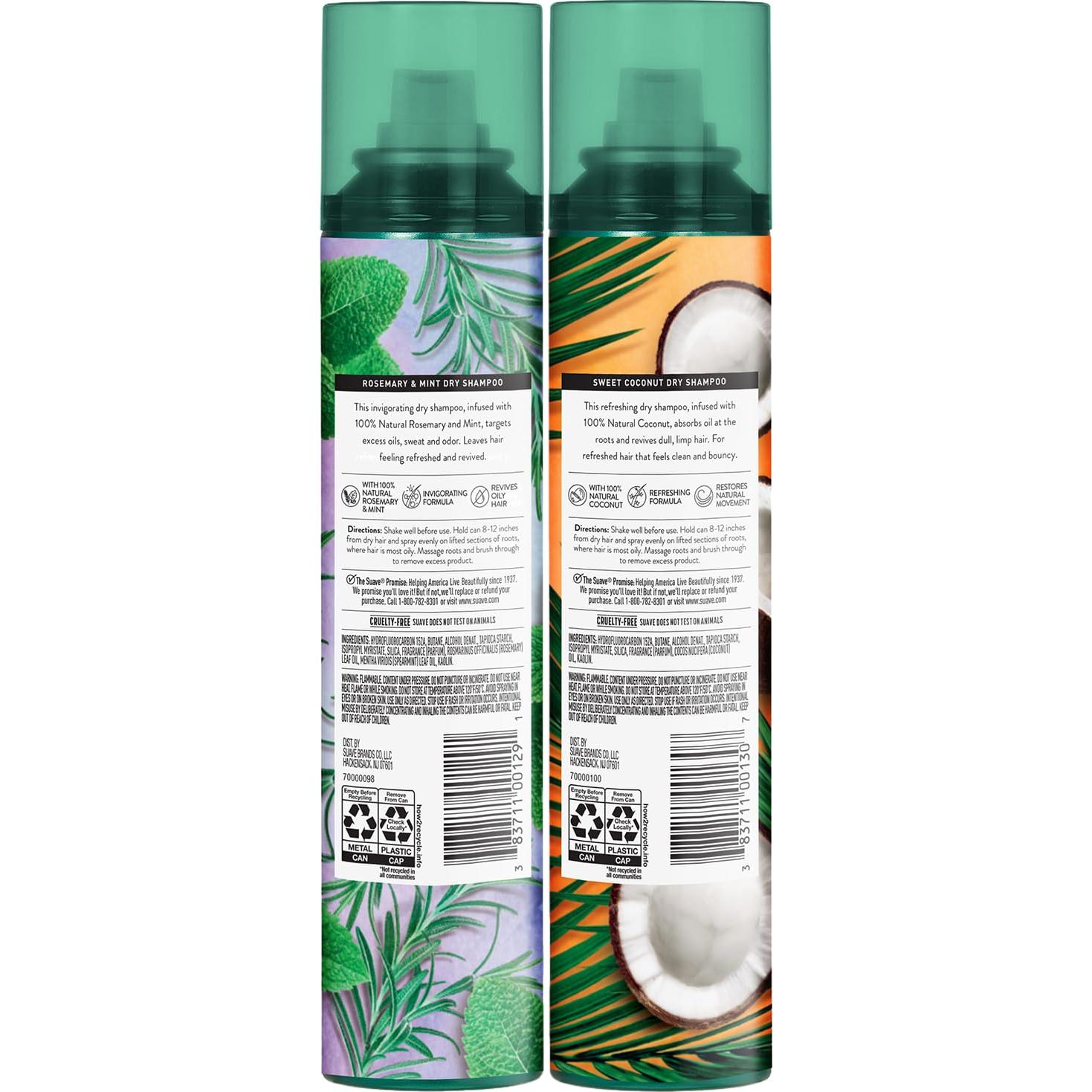 Champú Seco Suave 2-Pack - Romero y Menta, Coco Dulce 121g