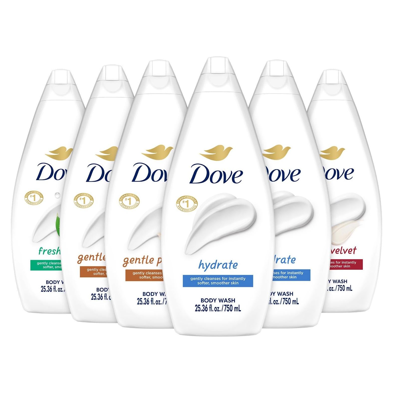 Dove Gel de Ducha Hidratante 6-Pack 25.36 Oz - Cuidado Suave y Fresco