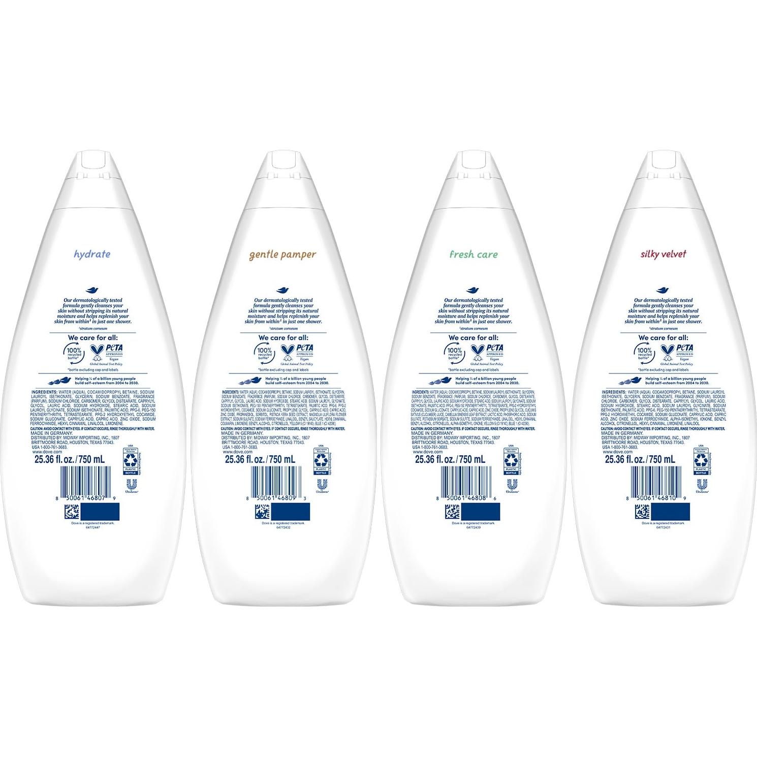 Dove Gel de Ducha Hidratante 6-Pack 25.36 Oz - Cuidado Suave y Fresco