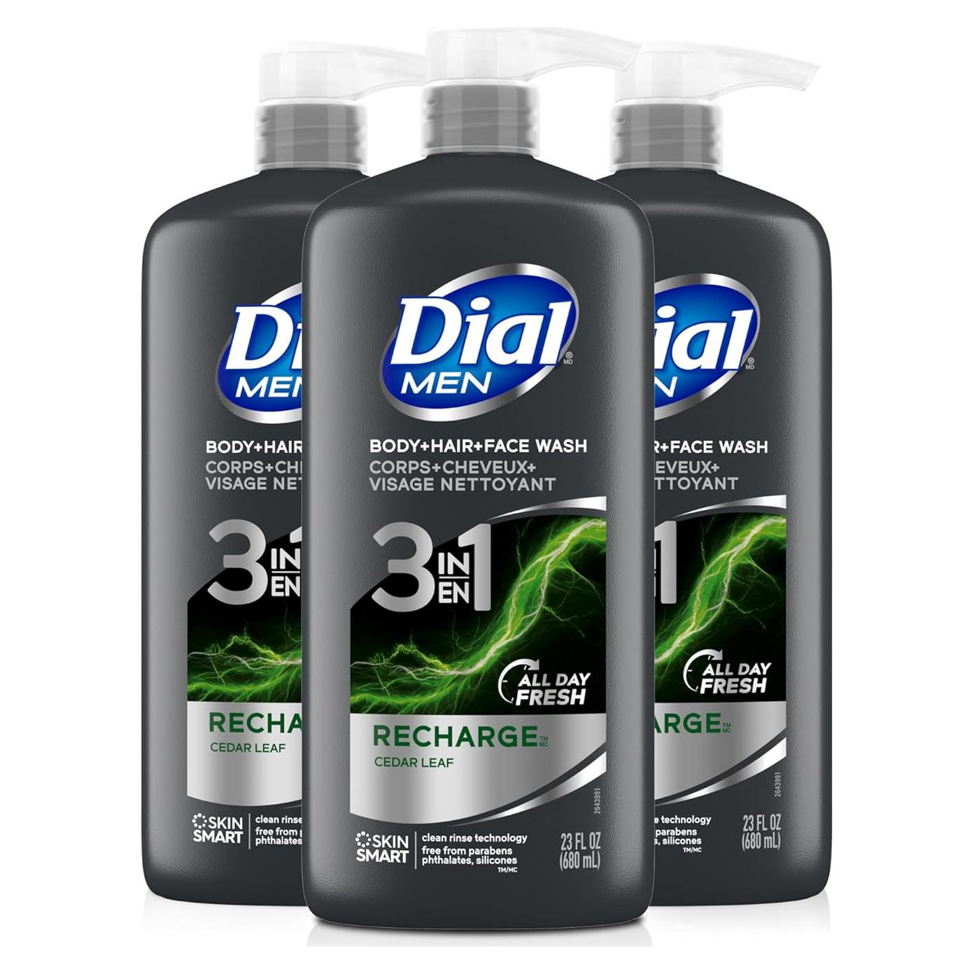 Dial Men Gel 3 en 1 para Cuerpo, Cabello y Cara - 3 Botellas 690 ml