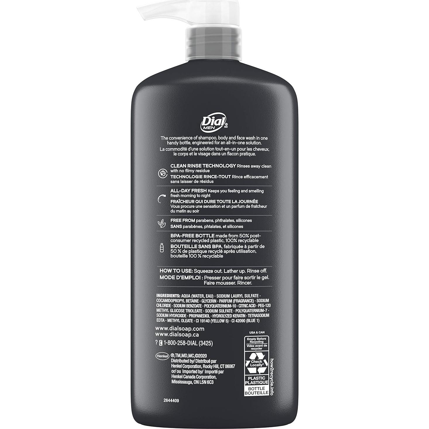 Dial Men Gel 3 en 1 para Cuerpo, Cabello y Cara - 3 Botellas 690 ml