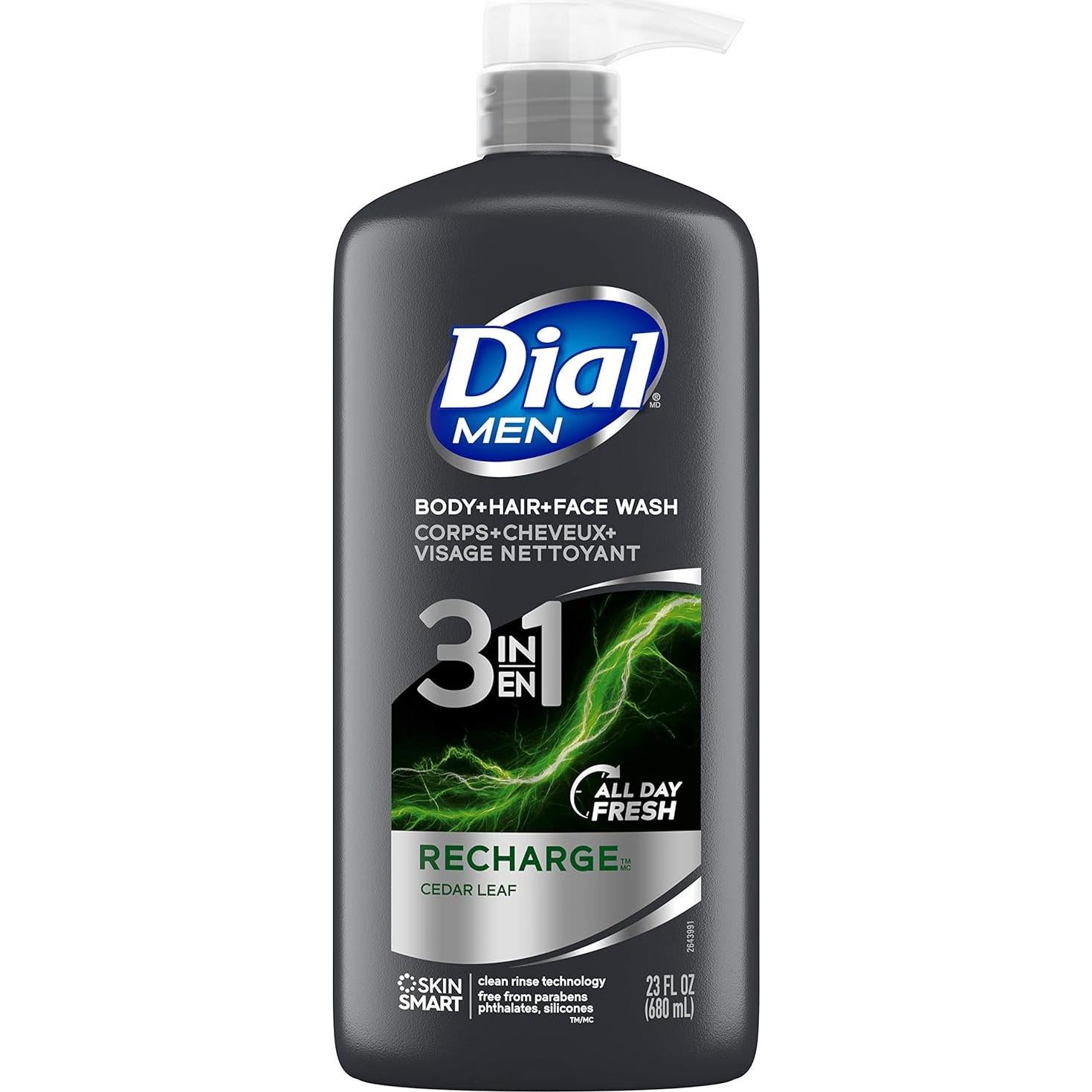 Dial Men Gel 3 en 1 para Cuerpo, Cabello y Cara - 3 Botellas 690 ml