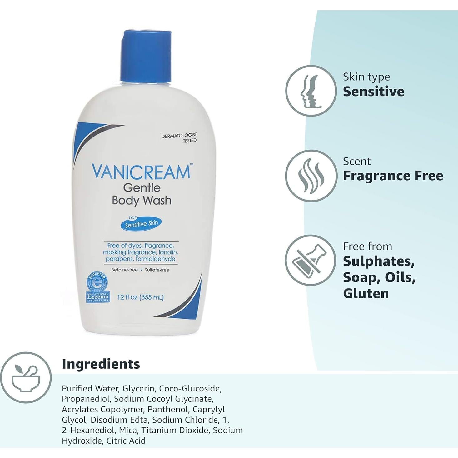 Jabón Corporal Suave Vanicream 355 ml para Piel Sensible